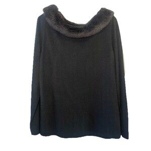 Vintage 90s Designers Originals Faux Fur Collar Black Sweater XL